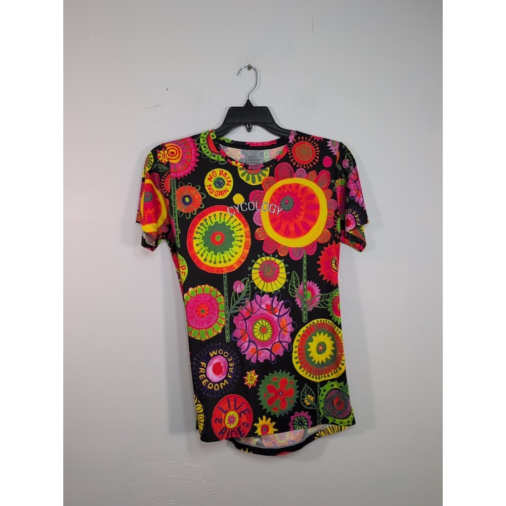 Cycology Cycling Women's Boho Short Sleeve Bike Top XL Multicolor Flowers